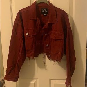 Red Cropped Jean Jacket